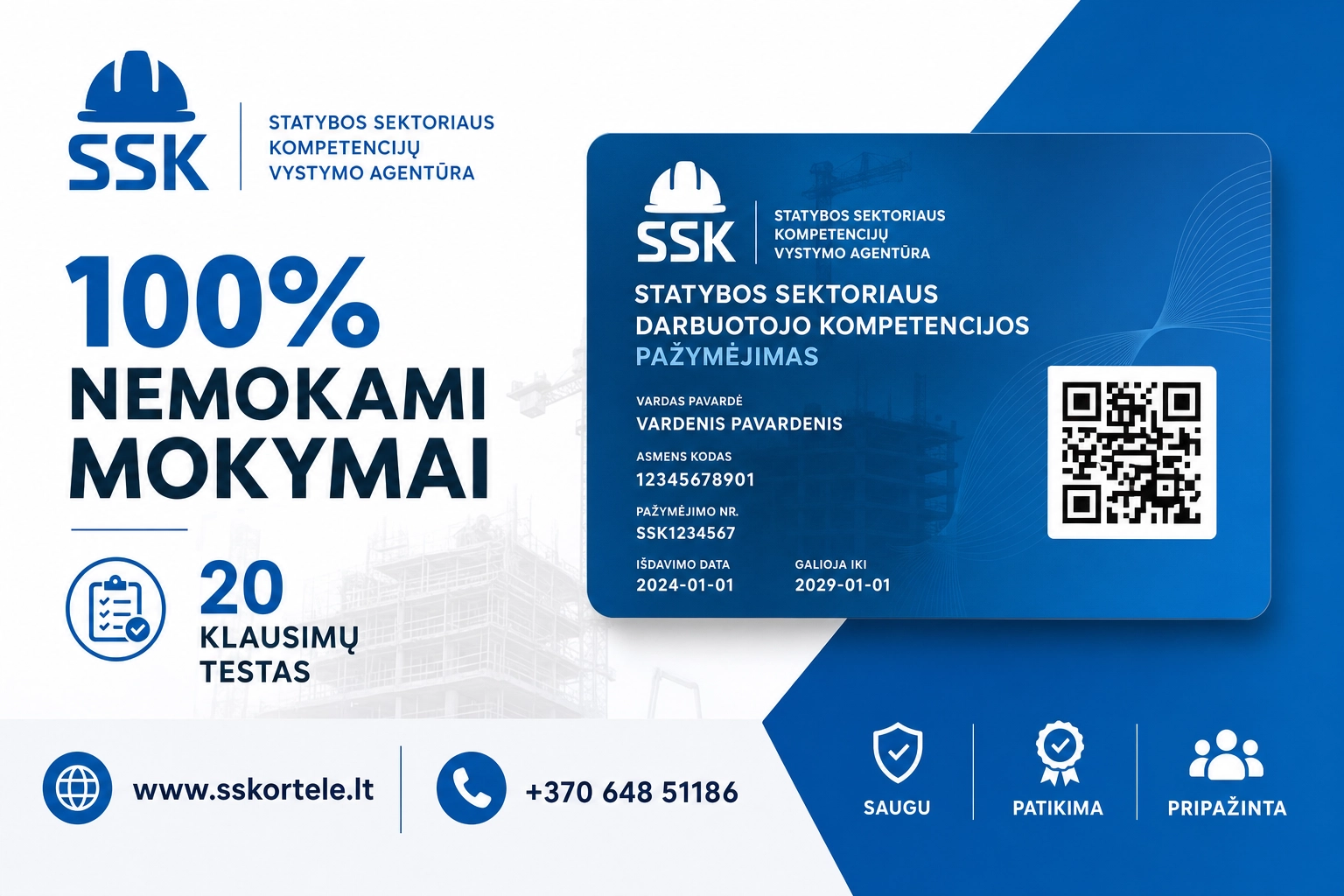 sskortele.lt sskortele.lt reklama — 100% nemokami statybų saugos mokymai — SSK kortelė įmonėms