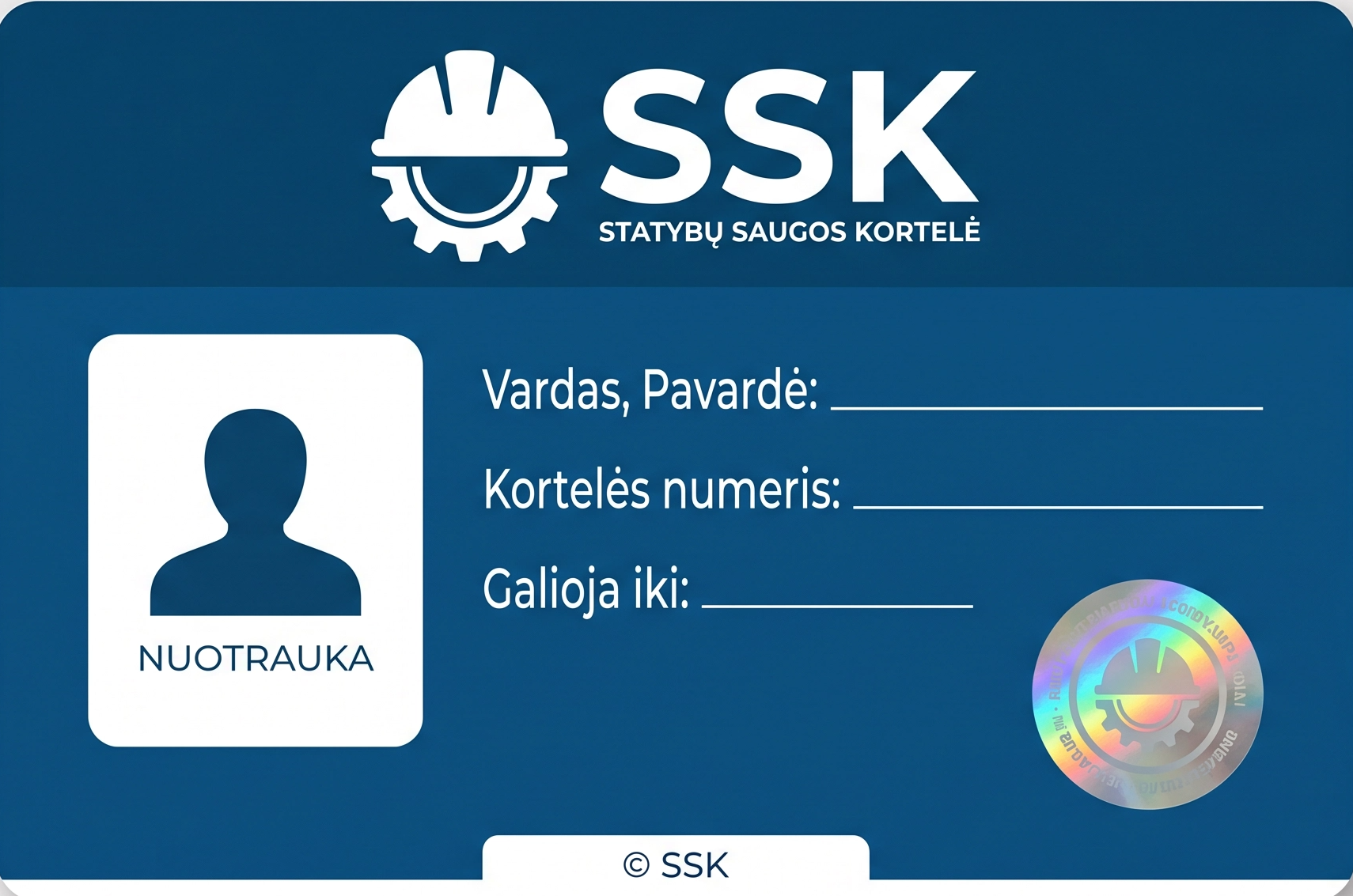 SSK kortelės priekinė pusė